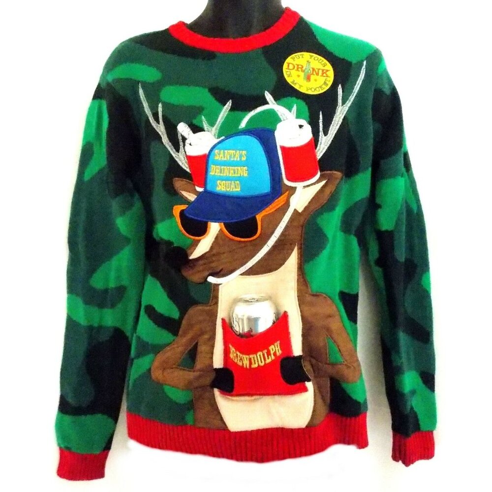 Blizzard Bay Drinking Reindeer Ugly Christmas Sweater Medium